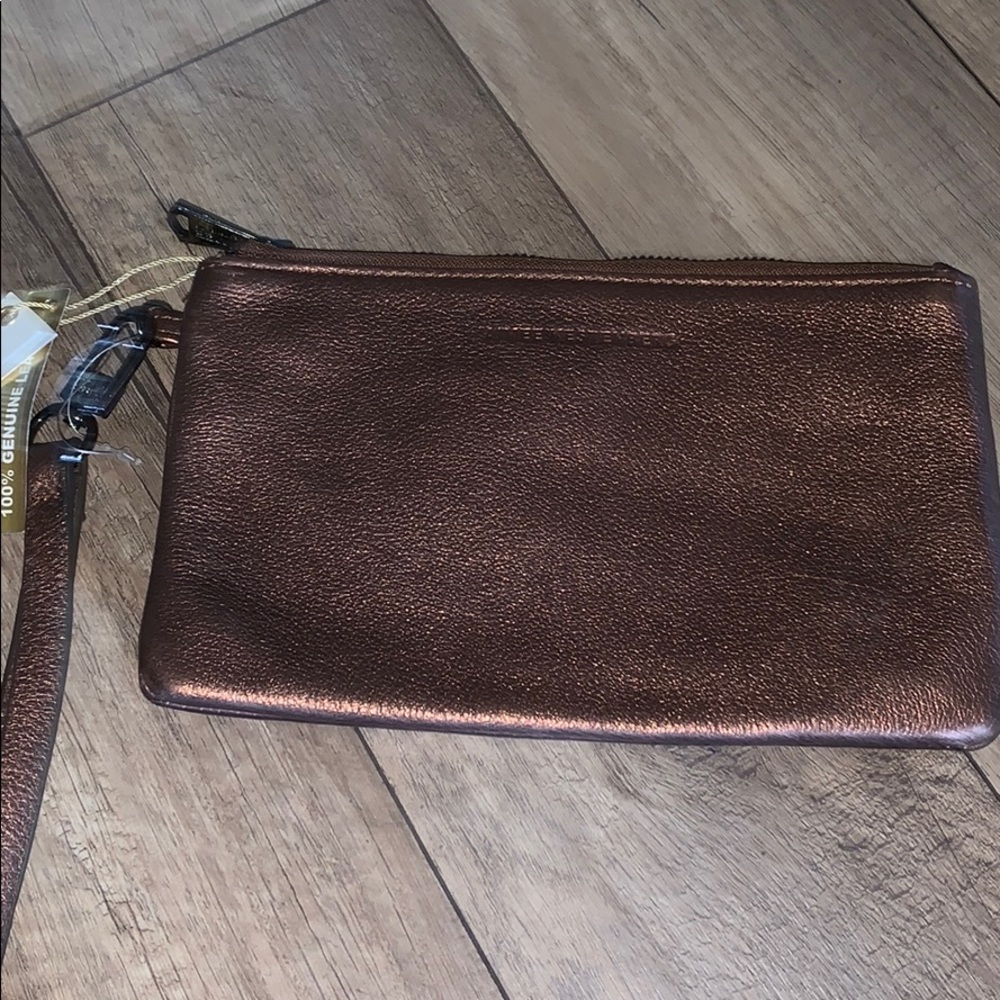 New Aimee Kestenberg gold leather wristlet wallet
